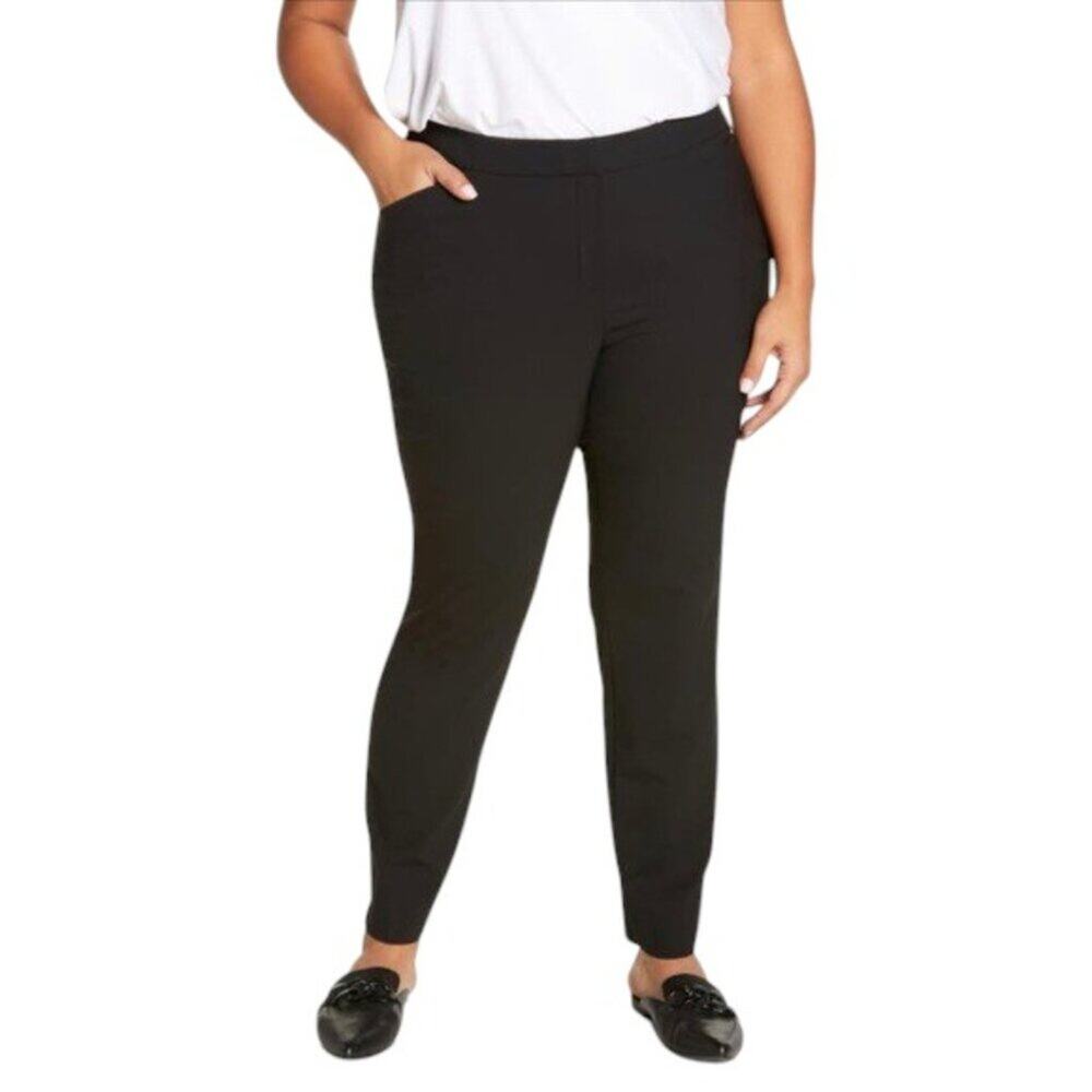 Lafayette 148 Irving Black Stretch Wool Slim Straight Pants Size 16 FLAW